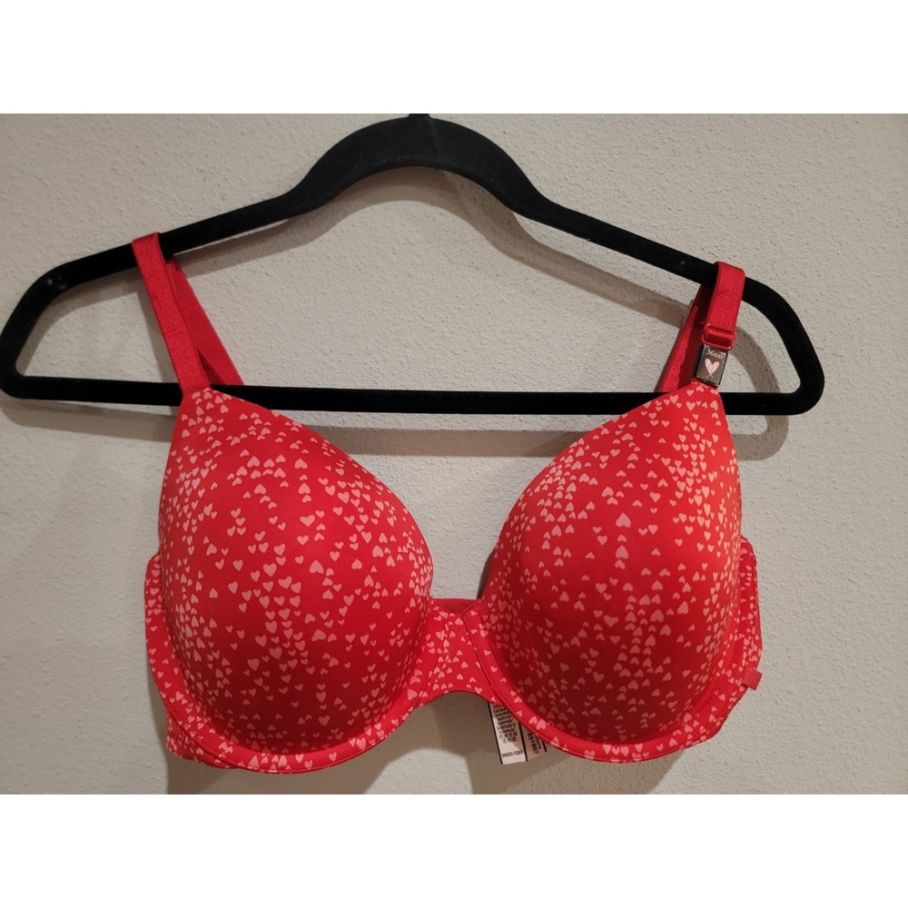 Victoria Secret Bra‎ Lined Red Pink Hearts Very Sexy Push Up Underwire 36DD NWT